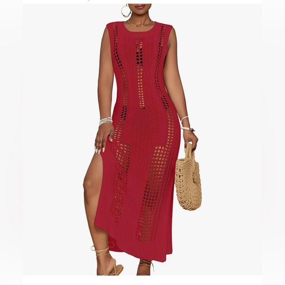 Amazon Other - NWT RED CROCHET COVERUP DRESS-S